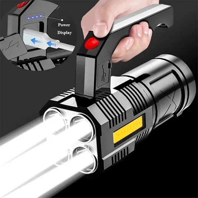  High Power Four-cell LED Flashlight USB Rechargeable Powerful LED Flashlight Camping Super Bright Flashlight Cycling Light