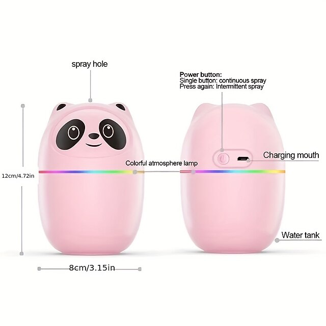  220ML USB الباندا البسيطة المرطب، 7 ألوان LED الروائح من الضروري النفط الناشر رذاذ
