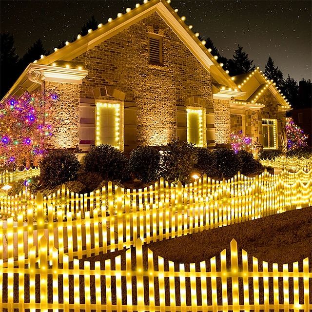  8pcs/1set RGB Color Changing Outdoor Remote Control Christmas Tree Fence Lights Christmas Christmas Decoration