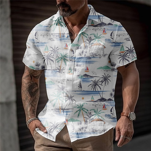 Men's Shirt Summer Hawaiian Shirt Coconut Tree Graphic Prints Turndown ...