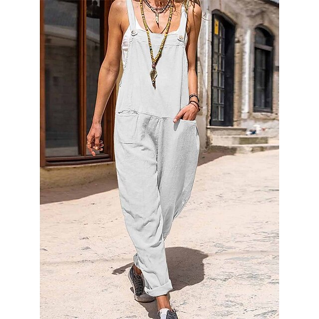 Pockets solid cheap sleeveless holiday jumpsuits