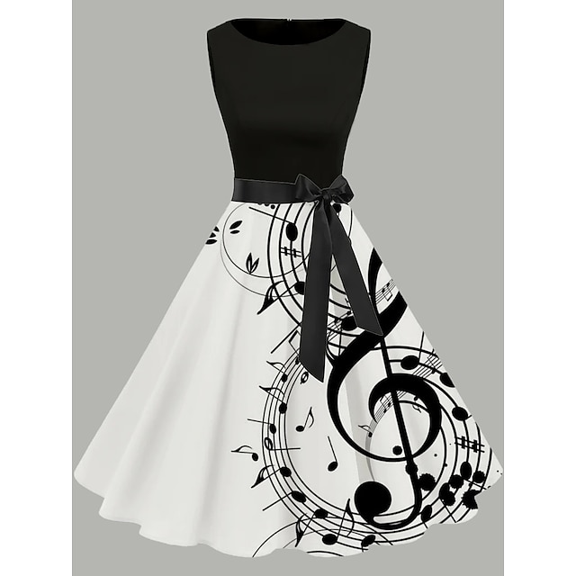 Women's Retro 1950s Vintage Tea Dresses Midi Dress Daily Date Lace up