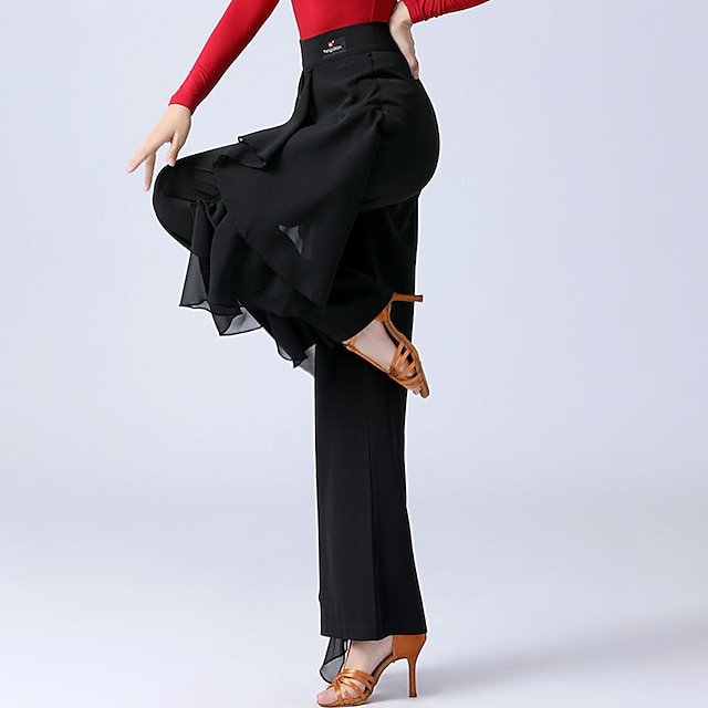 Latin Dance Pants Ballroom Dance Ruffles Pure Color Waisted Splicing ...