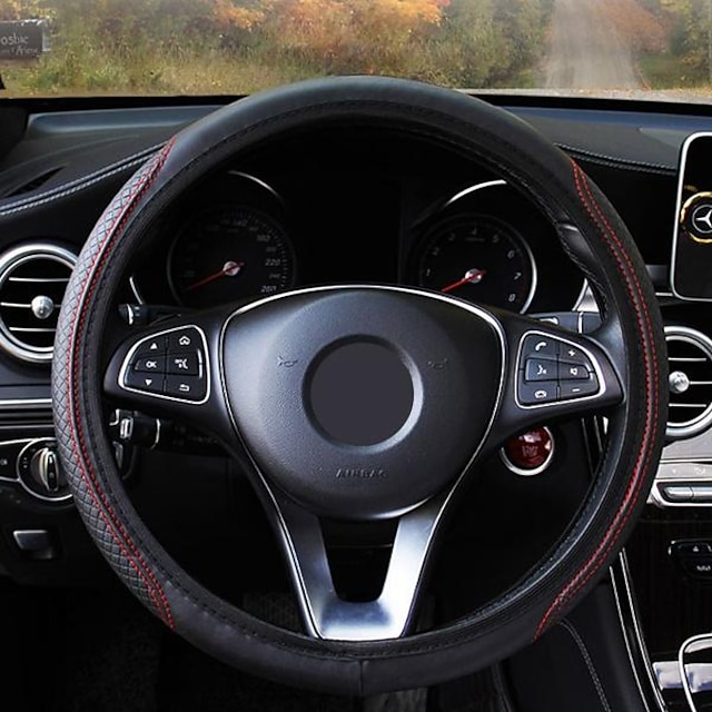 3 Pcs Car Universal Steering Wheel Cover Anti-Slip Embossing Leather ...