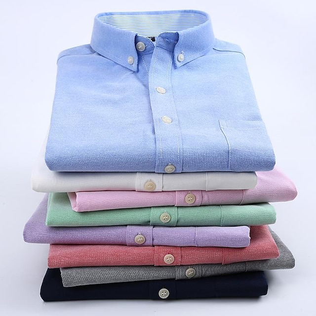  Herr Skjorta Button Down skjorta Icke-järnskjorta Oxford skjorta Enfärgad / vanlig färg Bröllop Kontor & Karriär Svart Vit Gul Mörk marin Kortärmad Tröjkrage Vår & sommar Kläder