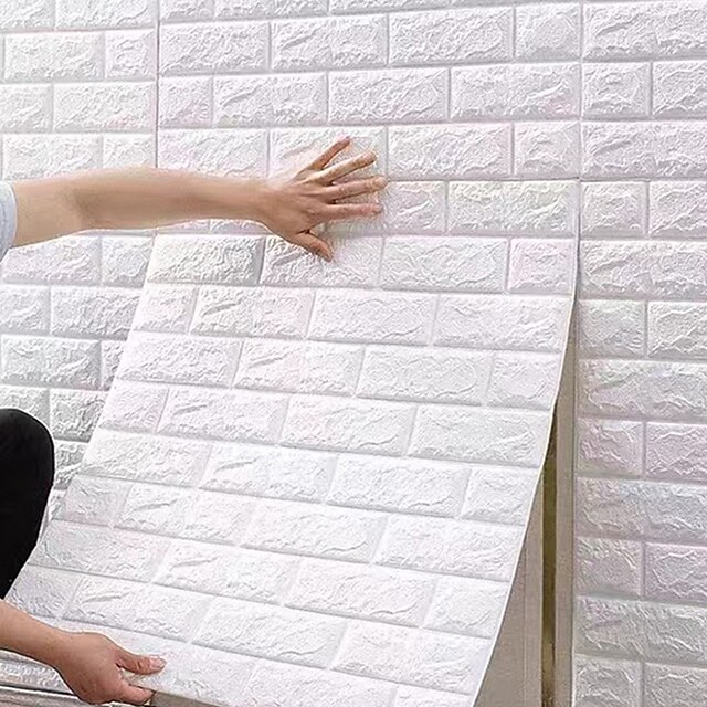 5pcs Wallpaper 3D Brick Self-Adhesive Wall Panels White Modern ...