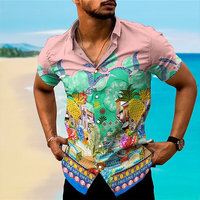  Men's Shirt Summer Hawaiian Shirt Pineapple Graphic Prints House Turndown Black Yellow Pink Outdoor Street Short Sleeves Print Clothing Apparel Fashion Streetwear Designer Casual