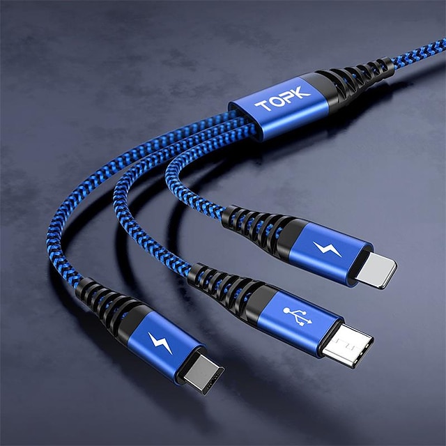  TOPK AN24 3A Fast Charging 3 In 1 USB Cable For iPhone Huawei Samsung Xiaomi Micro Charger Cable Port Multiple Usb Charging Cord