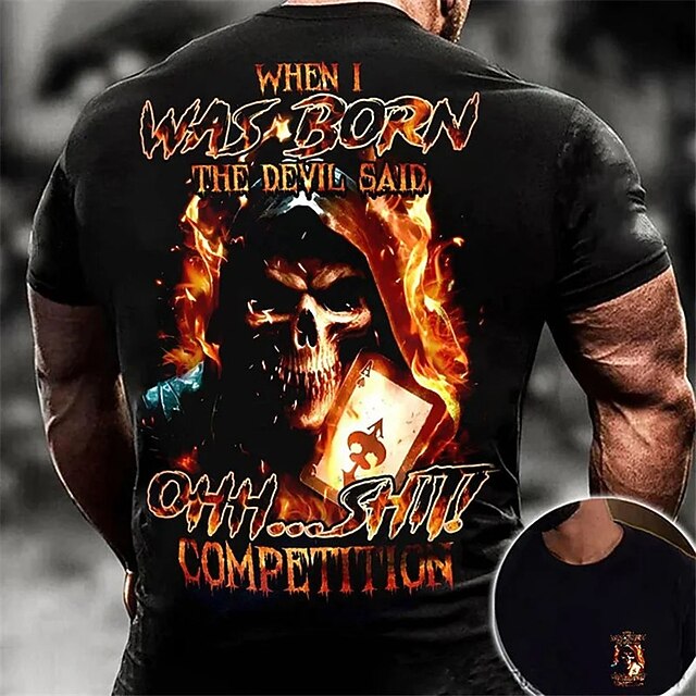 Men's Graphic Flame Skulls T Shirt Back Print T Shirt Short Sleeve T shirt 3D Print Crew Neck Shirt Vintage Fashion Designer Outdoor Daily Sports Black Spring & Summer Clothing Apparel S M L XL 2XL2