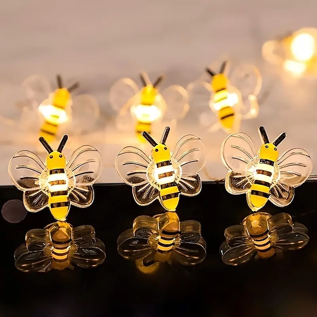  Stringa di luci a forma di ape con api a batteria, luci decorative per matrimoni, feste estive, decorazioni per interni ed esterni
