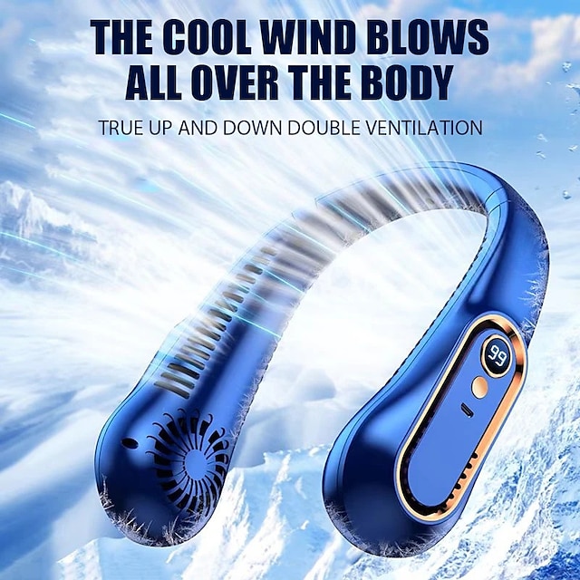  Bladeless Neckband Air Cooler – USB Rechargeable Hanging Fan with Digital Display for Portable Summer Cooling
