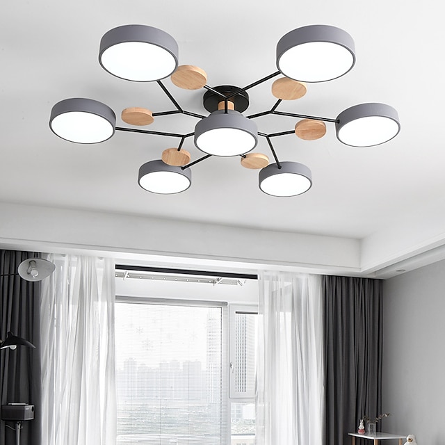  LED 天井照明器具 調光可能 ユニークなスプートニク デザイン ウッド 4/5/6/7 ヘッド 35