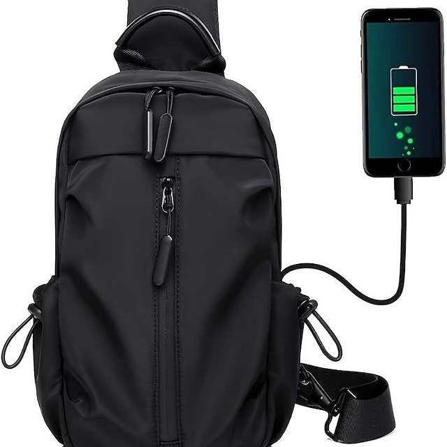 Men Nylon Crossbody Bag with USB Charging Port Multifunction Outdoor