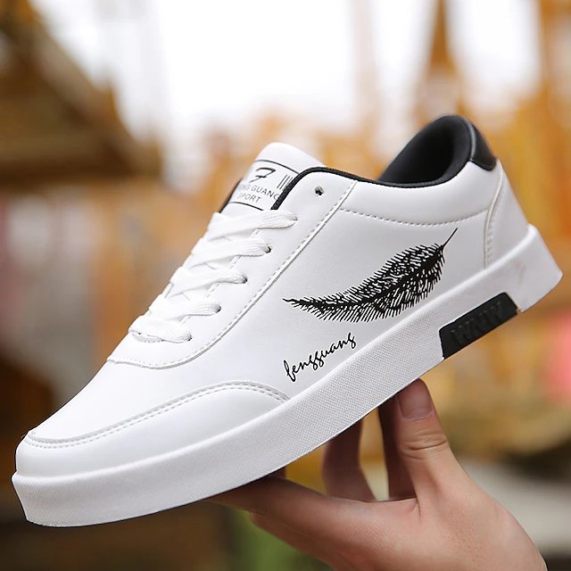 Men's Sneakers Sporty Look White Shoes Comfort Shoes Casual Daily PU Breathable Black White Blue Summer Spring 9
