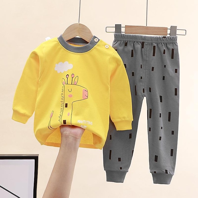  Småbarn Pojkar 2 delar Pyjamasset Långärmad Z17 Z29 Z13 Ensfärgat Djur Vår Höst Förtjusande Hem 7-13 år