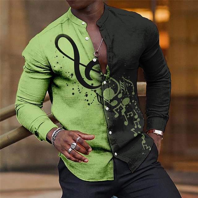 Music Note Shirt Mens Graphic ShirtNotes Stand Collar Pink Blue Green ...
