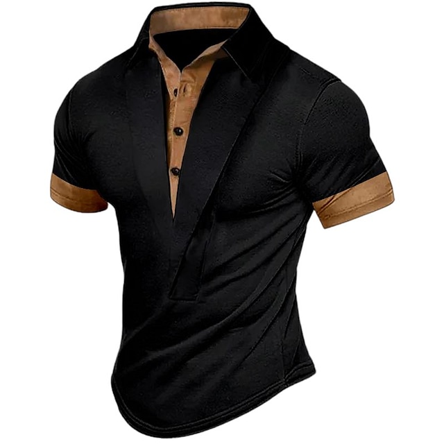  Men's Henley Shirt Tee Top Lapel Color Block Street Vacation Short Sleeves Clothing Apparel Fashion Designer Basic
