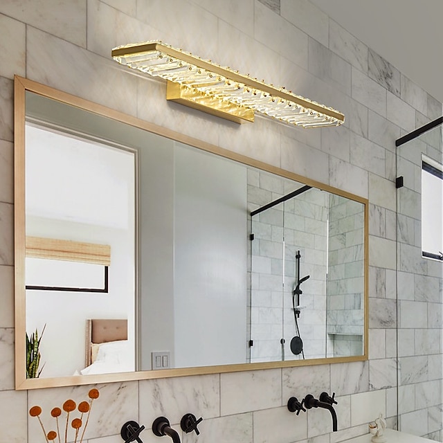  LED Vanity Light Crystal Waterproof IP20 20W Mirror Light Modern White Minimalist Bathroom Light Fixture Aluminum Iron Bathroom Wall Sconce  Wall Mount Lighting Fixture