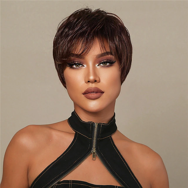 Human Hair Wigs With Bangs Full Machine Made Natural Hair Wig Short Straight Bob Wigs For Women