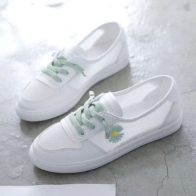 Women's Sneakers Canvas Shoes Comfort Shoes Daily Floral Summer Round Toe Casual Minimalism Mesh Loafer White 6