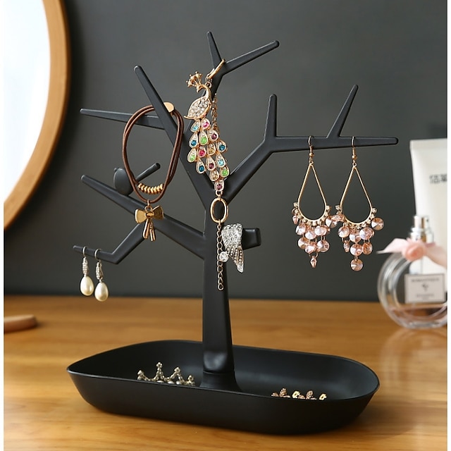  smykke arrangør træ smykkeskrin kreativ kosmetisk arrangør ring rack øreringe halskæde display makeup arrangør
