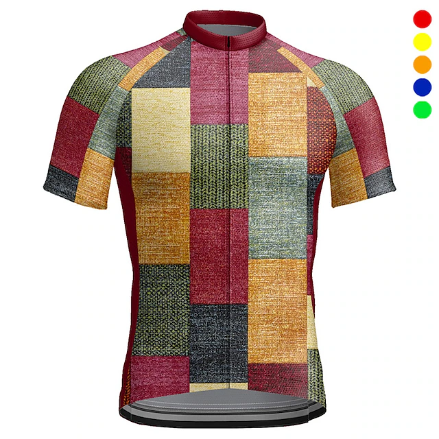 Men's Cycling Jersey Tartan Short Sleeve Bike Jersey Top with 3 Rear Pockets Mountain Bike MTB Road Bike Cycling Quick Dry Reflective Strips Back Pocket Moisture Wicking Sports Army Green Red Blue 11