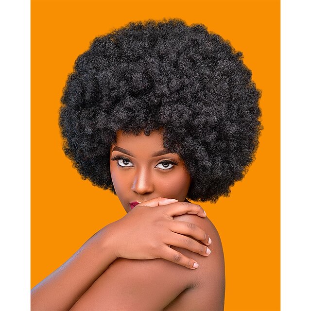 70s Afro Wig For Women Natural Black Short Afro Kinky Curly Wig Glueless Synthetic Wig With 