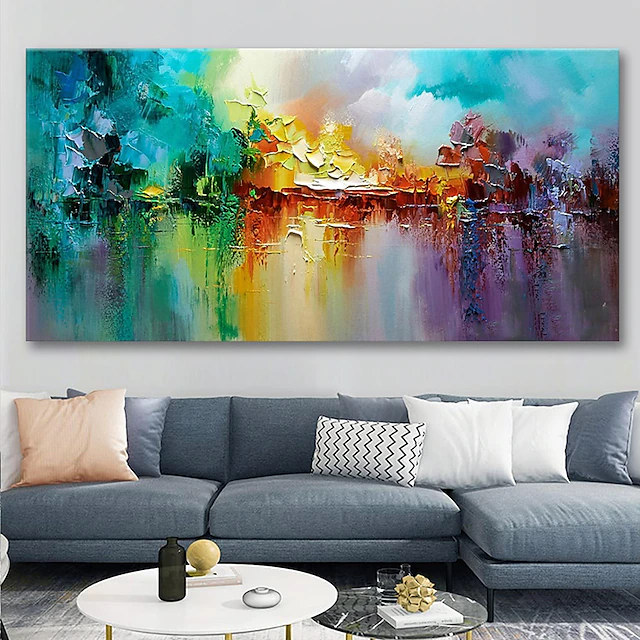 Large Size Oil Painting 100% Handmade Hand Painted Wall Art On Canvas Colorful Lake Abstract Blooming Fireworks Home Decoration Decor Rolled Canvas No Frame Unstretched 11