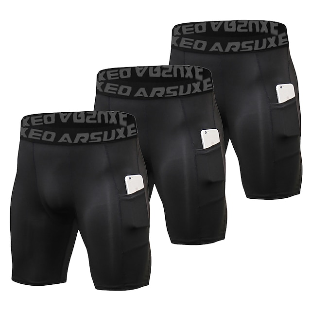 Arsuxeo Men's Running Tight Shorts Compression Shorts with Phone Pocket High Waist Base Layer