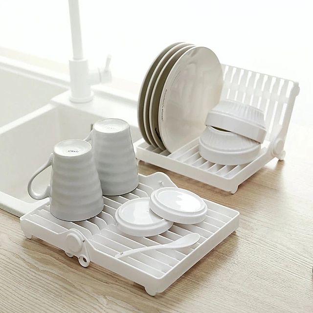  Faltbarer Teller-Wäscheständer-Organizer-Abtropfgestell Kunststoff-Aufbewahrungshalter Weißer Küchen-Organizer