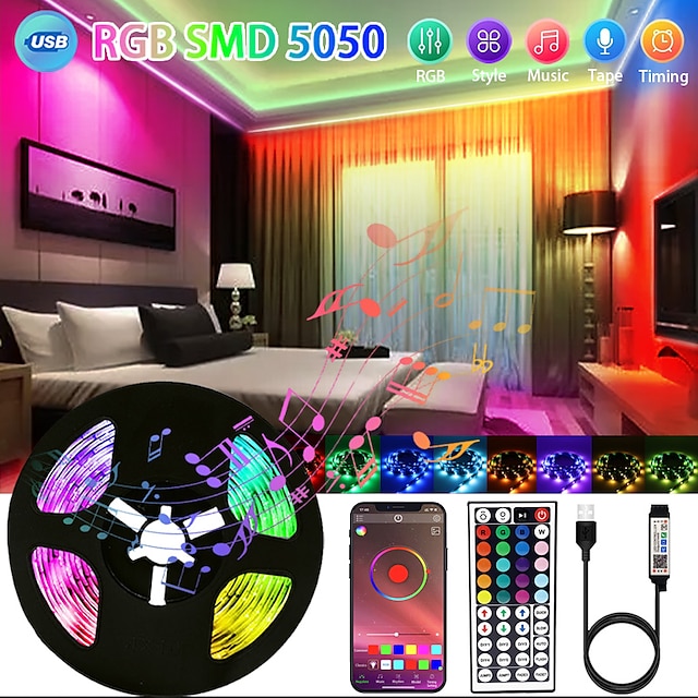  Luz de tira led rgb com aplicativo bluetooth 44 botão controle remoto para sala de estar corredor quarto decoração de casa