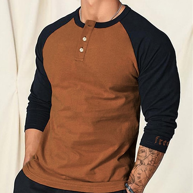  Homme Chemise Henley Shirt T-shirt Chemise à manches longues Bloc de couleur Manches raglan Henley Plein Air Vacances manche longue Patchwork Vêtement Tenue Mode Design basique
