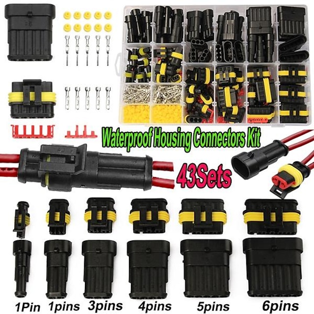  708PCS 1-6Pins  HID Waterproof Connectors 43 Sets Car Marine Seal Electrical Wire Connector Plug Truck Harness 300V 12A Kit