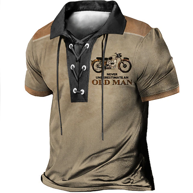 Men's Vintage Motorcycle Graphic Tee - "Never Underestimate an Old Man" Short Sleeve Lace-Up Casual Biker Lifestyle T-Shirt 5