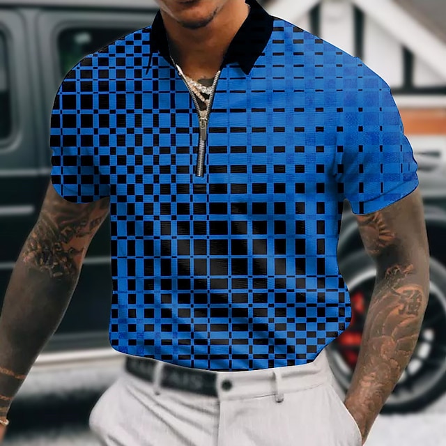  Homme Géométrique Polos à zip Chemise de golf Manche Courte Polos Chemises à Col Vêtement décontracté de travaile Vêtements de travail Tenue formelle Vêtements de festival Impression 3D Polo