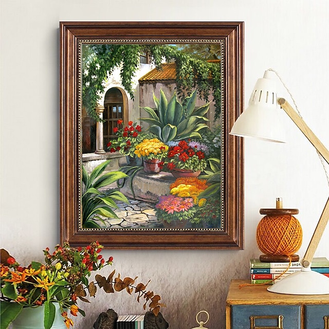  Pintura al óleo hecha a mano, lienzo, decoración de arte de la pared, paisaje de jardín de primavera para decoración del hogar, pintura enrollada sin marco sin estirar