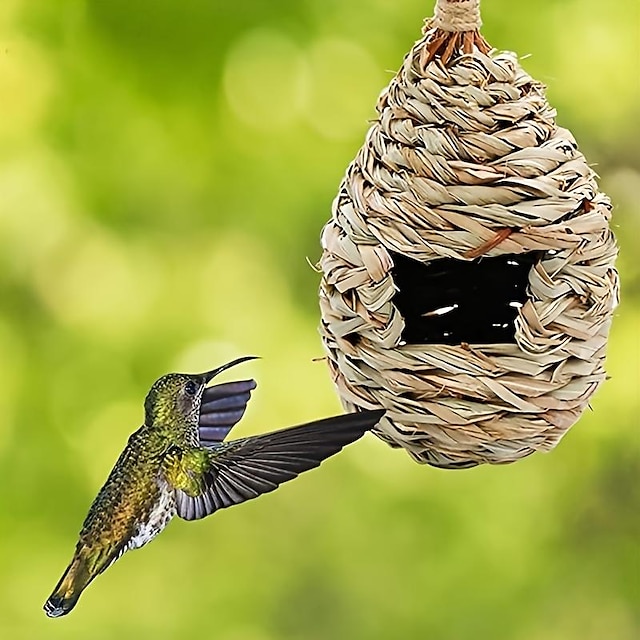  Hummingbird House, Bird's Nest Made Of Straw,Ecological Bird House,Hanging Bird 's Nest Outside,Outdoor Bird's Nest