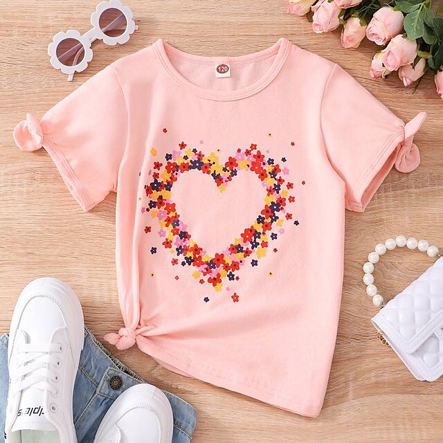  Kids Girls' Floral T shirt Casual Crewneck Short Sleeve Daily Summer 7-13 Years Yellow Pink Blue