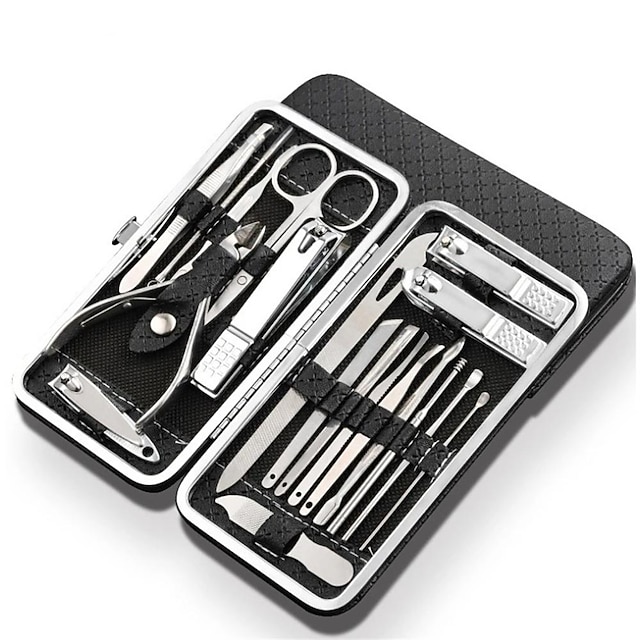  19 in 1 Stainless Steel Manicure Set For Foot Fitting Set Professional Pedicure Kit Nail Scissors Grooming Kit with Leather Travel Case for Women and Men