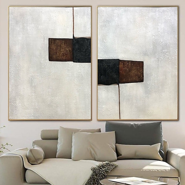  käsintehty käsinmaalattu öljymaalaus seinä moderni iso minimalistinen beige diptyykki maalauksia kankaalle abstrakti sarja 2 maalausta beigen ja ruskean värissä alkuperäinen sisustus ei kehystä