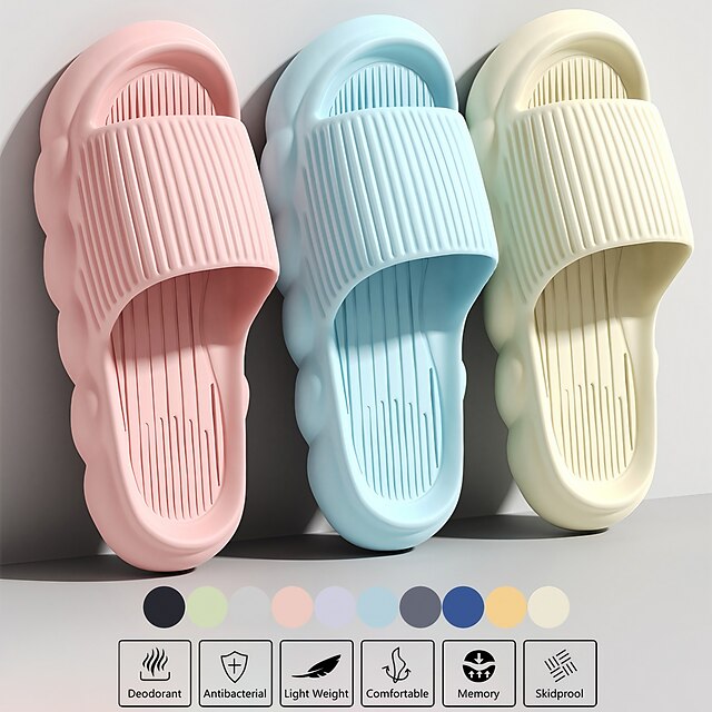  Women's Platform Cloud Slippers Solid Color Open Toe Non-slip Slides Shoes Indoor Bathroom Shoes