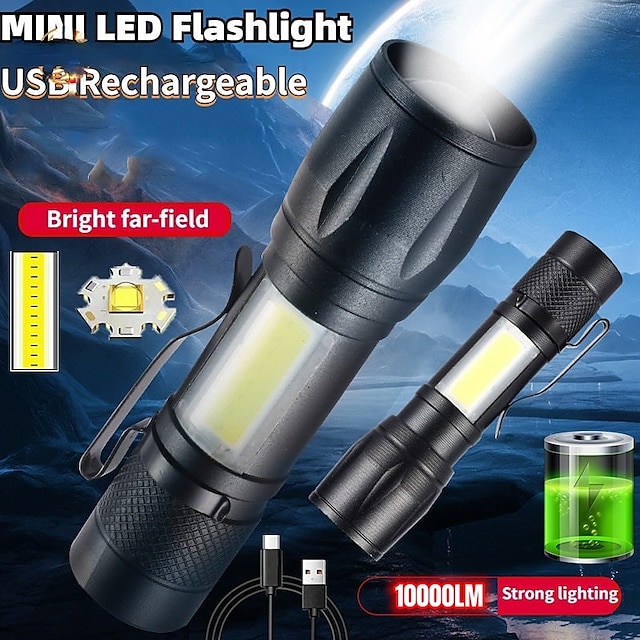  LED mini svítilna nabíjecí s bočním osvětlením klasu vzdálenost až 300 metrů vodotěsný teleskopický zoom