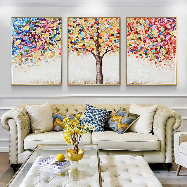  Colorful Gold Tree Canvas Oil Painting Handpainted Modern Artwork Abstract Tree Wall Art Picture Living Room Home Decor