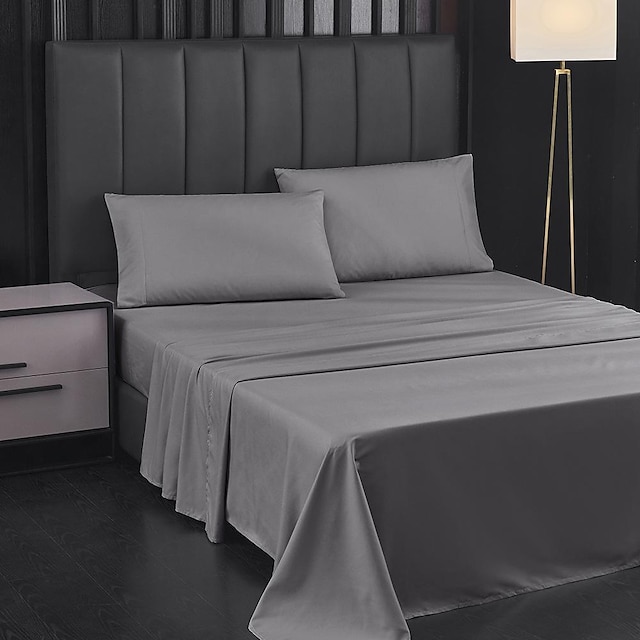  Conjunto de lençol de cama de microfibra supermacio para hotel de luxo egípcio com 4 peças, bolso profundo sem rugas de 14/18 polegadas