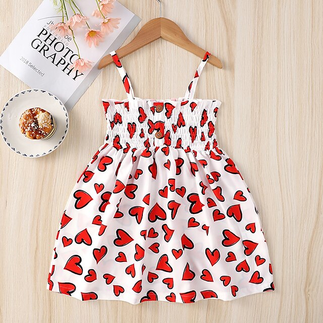 Toddler Girls' Dress Heart Sleeveless Outdoor Ruched Backless Fashion Cute Polyester Above Knee Summer Dress Slip Dress Summer 3-7 Years Red