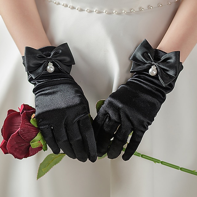  Satin Wrist Length Glove Party / Evening / Elegant With Bowknot / Faux Pearl Wedding / Party Glove