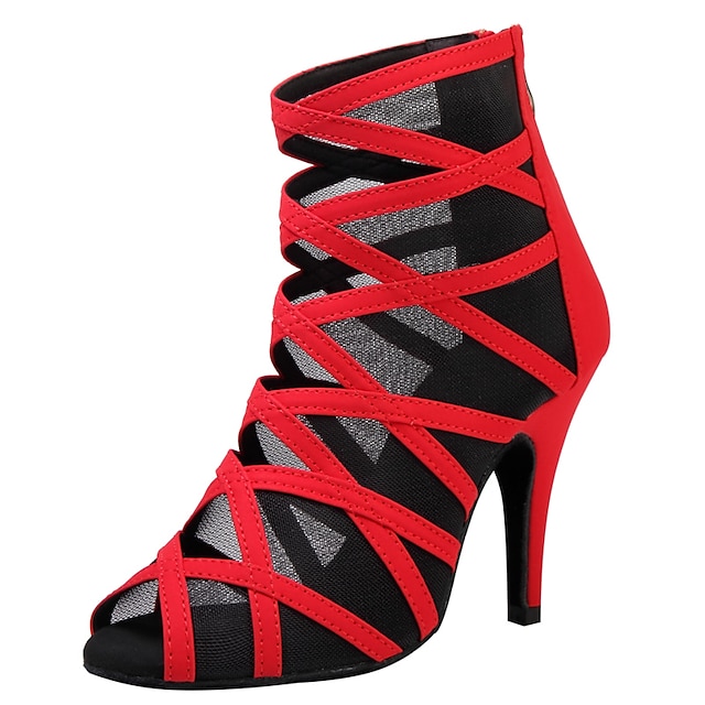  Femme Bottes de Danse Utilisation Entraînement Chaussures sexy Maille Talon Basket Tulle Talon haut Bout ouvert Fermeture Noir Rouge