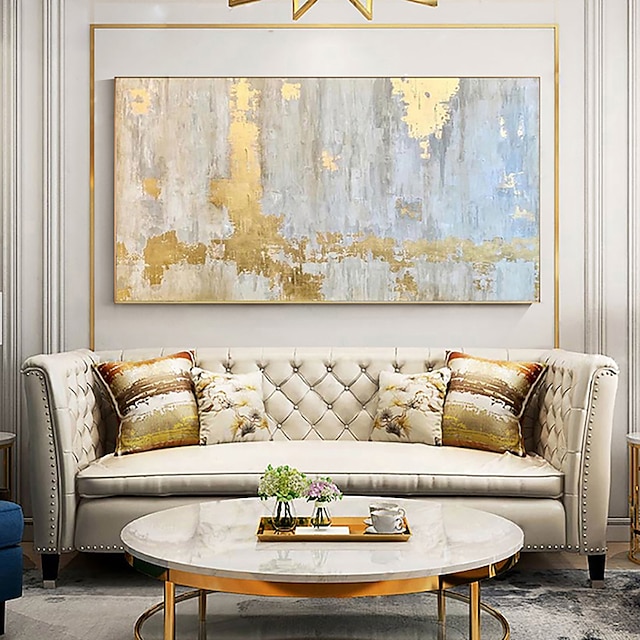  Handmade Canvas Oil Painting Abstract Gold Foil Thick Texture Cuadros Line Paintings Decor Living Room Large Home Pictures