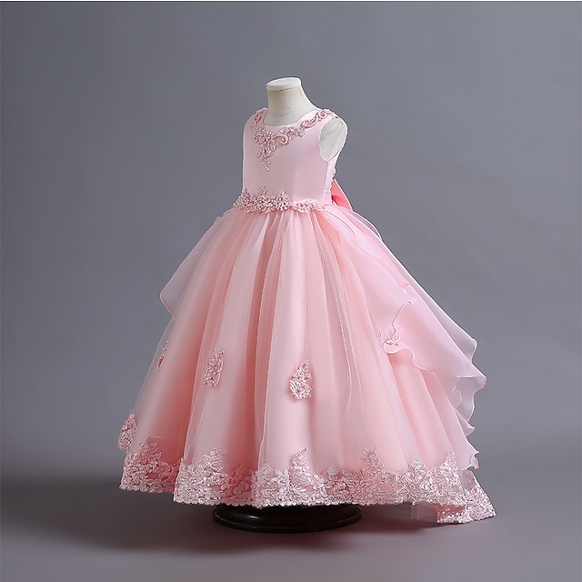  Transgraniczna popularna sukienka dziecięca do handlu zagranicznego siatkowa księżniczka puszysta suknia ślubna koralik do paznokci przeciągnij ogon długa sukienka dziewczęca suknia wieczorowa