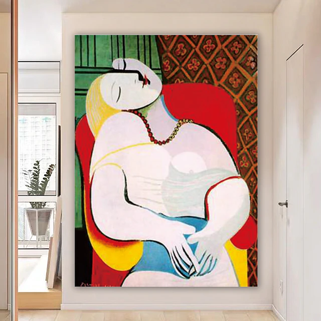 Handmade Hand Painted Oil Painting Wall Art Pablo Picasso Le Reve Girl before a Mirror Carving Painting Home Decoration Decor Rolled Canvas No Frame Unstretched 13